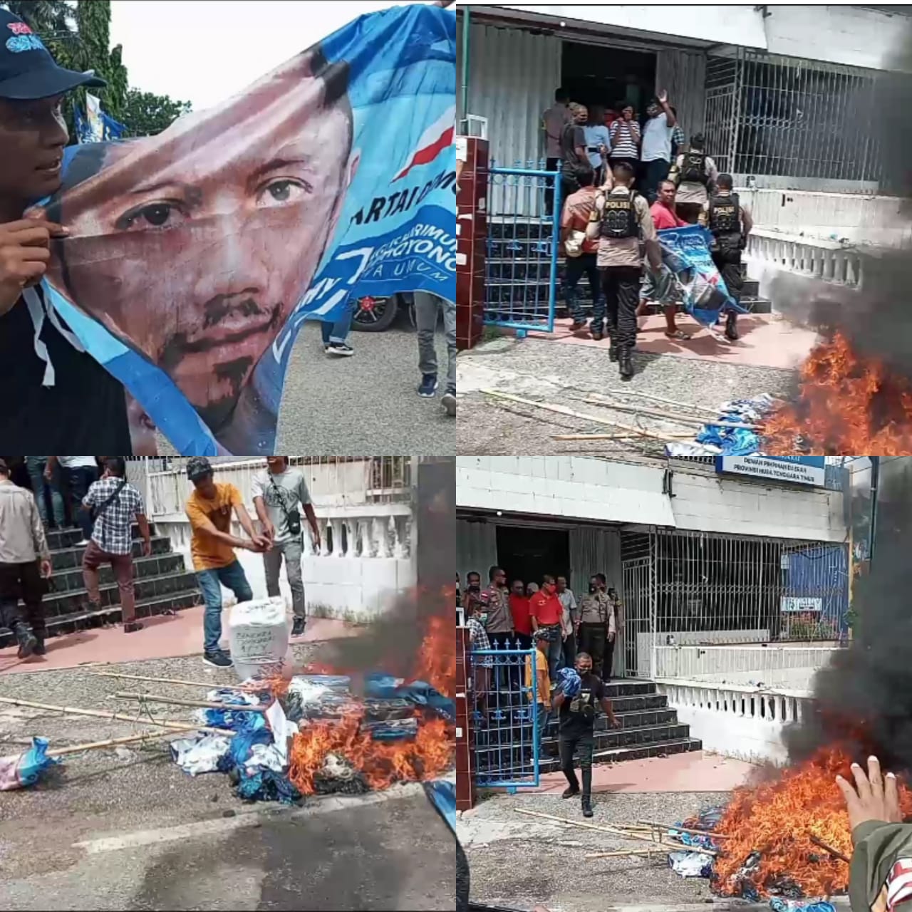 Simpatisan Jeriko Bakar Atribut Partai Demokrat di Depan DPD Demokrat NTT 