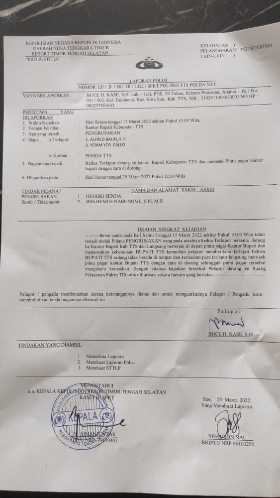 Atas Nama Pemda TTS, Buce Kase Polisikan Ketua ARAKSI NTT Dan Ketua POSPERA TTS 