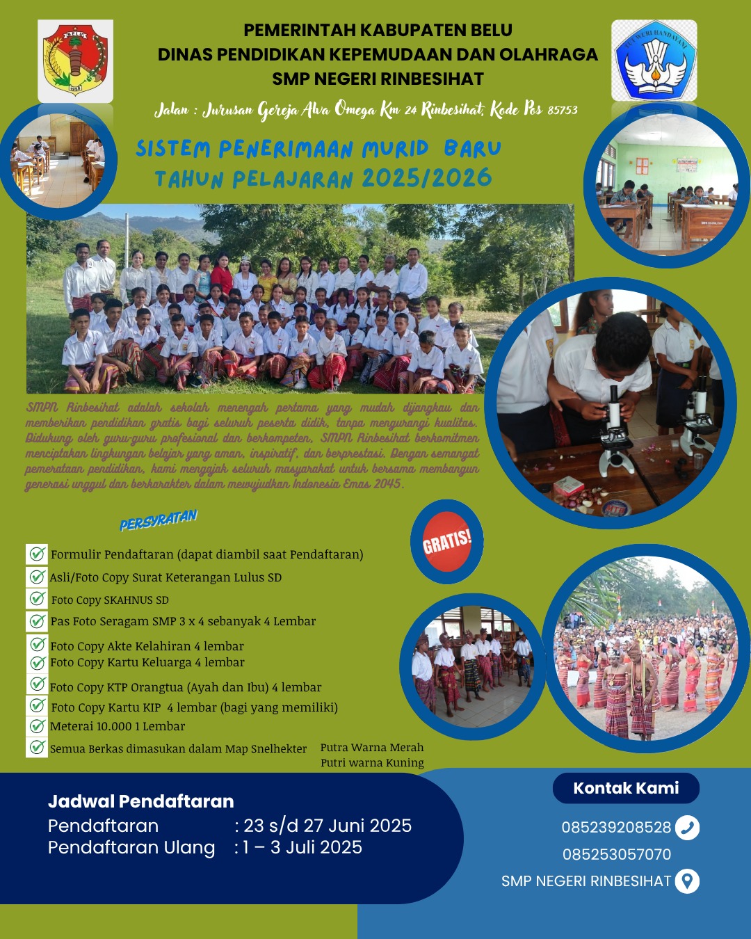 Buruan! Daftarkan Diri Anda Di SMPN Rinbesihat, Bebas Biaya, Syarat Pendaftarannya Mudah