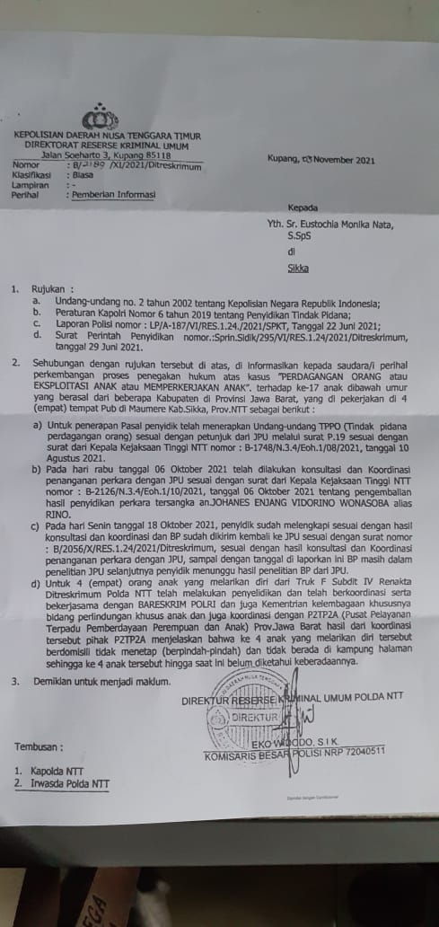 Kasus Eksploitasi Anak Di Sikka, Polda NTT Terapkan UU TPPO